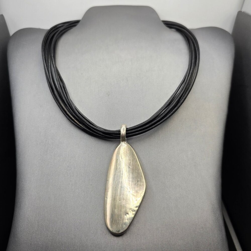 Simon Sebbag Sterling Silver Electroform Pendant Black Leather Choker Necklace